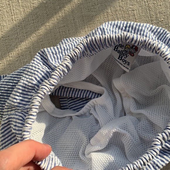 THE BAILEY BOYS Seersucker Infant Boy Swim Trunks with Embroidered Sailboats - Picture 6 of 6